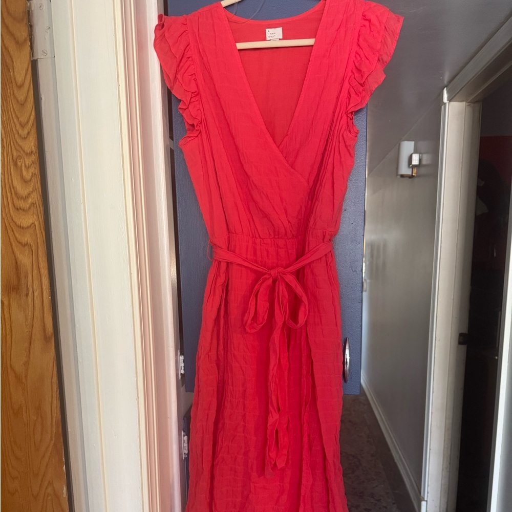 a new day Vibrant Coral Midi Dress